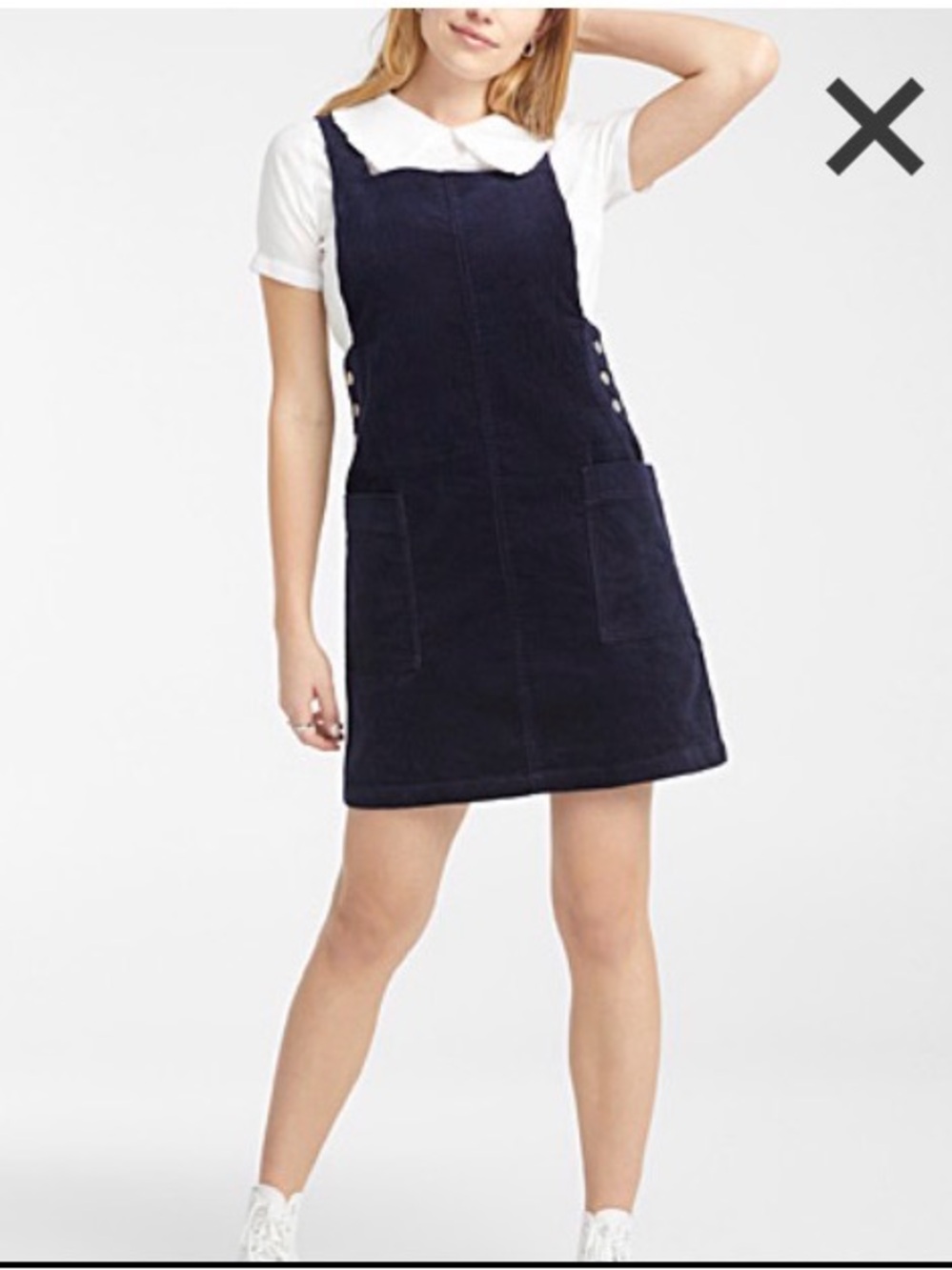 Navy Corduroy Pinafore Dress with Front Pockets